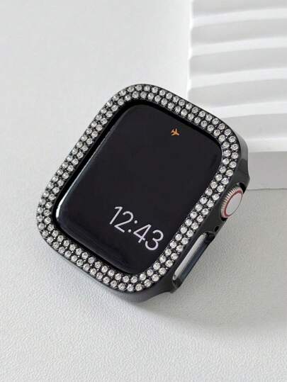 1pc Black Bling Glitter Rhinestone Decorative Hollow Protective Case Compatible With Apple Watch 38/40/41/42/44/45/46/49mm, Compatible With Apple Watch Series Ultra/SE/11/10/9/8/7/6/5/4/3/2/1, Smart Watch Accessory