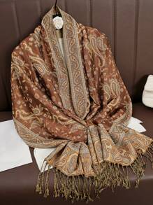 波西米亚风女士奢华多功能佩斯利和佩斯利提花长围巾、披肩、复古围巾，适合春夏季日常使用。配饰女士冬季秋季 - A - 查看 9
