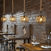 American Country Style Retro Pendant Light, Creative Personality Rustic Hanging Lamp With  Rope And Iron, Single Head Pumpkin-Shaped Ceiling Light For Dining Room, Bedroom, Study, Bulb Not Included