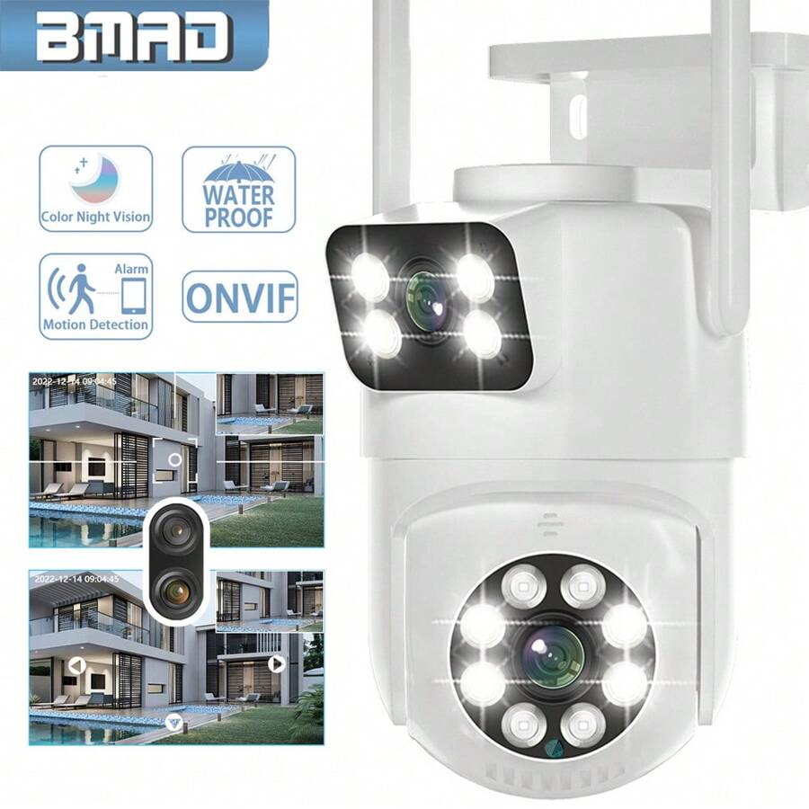 Marchfunny Caméra Sécurité Solaire WiFi 4K Double Objectif - Vision Nocturne Couleur, Détection PIR, IP66 - Pour Extérieur, Sans Fil