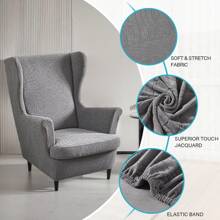 Funda para sillón orejero de 2 piezas, funda protectora para sillón orejero de jacquard - Gris Oscuro - Ver 4