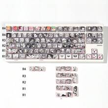 ASA Height Double-Skin Pudding Keycaps 108-Key Gaming Mechanical Keyboard Keycaps, PBT Material, Anime Pink Translucent Covers Compatible With 61/87/104/108-Key Mechanical Keyboards - Black and White - View 2
