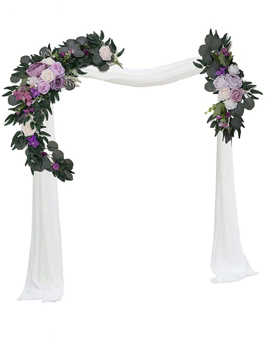 2Pcs/Lot Artificial Flower Swag Wedding Arch Floral Swags For Wedding Reception Ceremony Backdrop Sweetheart Table Chair Home Decoration 3.28ft+1.64ft Party Birthday,Valentine'S Day,Mother'S Day Gift - 紫色 - 查看 1