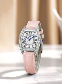 Duolz Quality Diamond Decorated Simple Pu Leather Belt Roman Numeral Women's Waterproof Watch