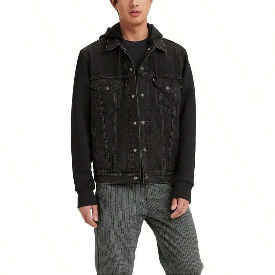 | Chaqueta de mezclilla de camionero con capucha híbrida para hombre sin estiramiento - Construído para perdurar - Ver 1