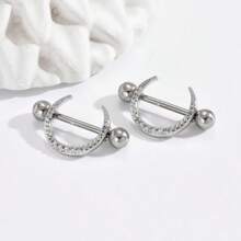 SENLANSP 2入組時尚不鏽鋼立體鑽月形乳頭環，女性體穿直棒 - 2件/套 - 查看 1