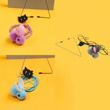 1pc Cat Toy Mini Plush Rabbit Swing With Sticky Disc, Elastic Rope For Wall Or Door Hanging, Long Rope Cat Teaser Accessory, Pet Kitten Toy, Easter Decoration - Multicolor - View 7