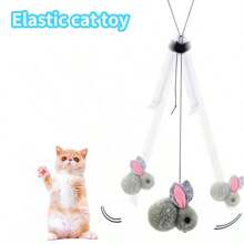1pc Cat Toy Mini Plush Rabbit Swing With Sticky Disc, Elastic Rope For Wall Or Door Hanging, Long Rope Cat Teaser Accessory, Pet Kitten Toy, Easter Decoration - Multicolor - View 1