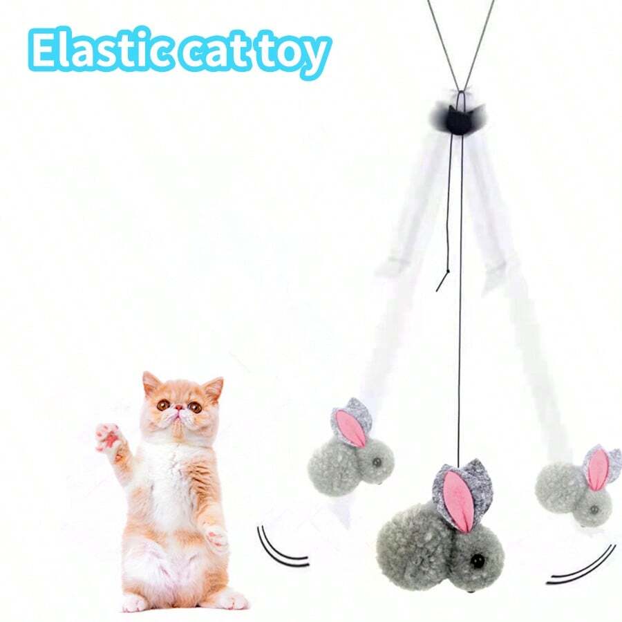 1pc Cat Toy Mini Plush Rabbit Swing With Sticky Disc, Elastic Rope For Wall Or Door Hanging, Long Rope Cat Teaser Accessory, Pet Kitten Toy, Easter Decoration - Multicolor - View 1