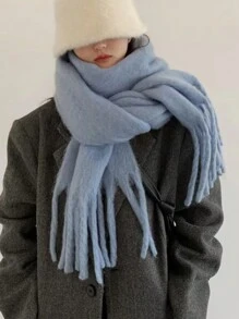 1pc Multi-Colored Women's Solid Plush White Scarf, Thickened Imitation Cashmere, Winter, With Tassels, Soft, Elegant, Fluffy, Slouchy, Romantic, Perfect Gift For Girlfriend Accessories Women
