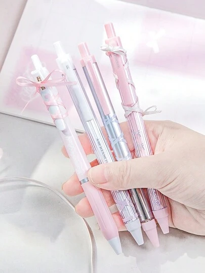 4pcs Soft Ribbon Gel Pens Set Romantic Ballet 0.38mm/0.5mm Ballpoint Quick-Dry Black Color Ink For Writing Gift Back To School