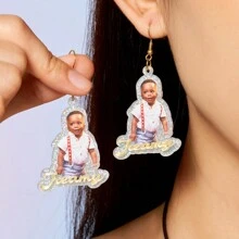 Customized Earrings & Necklace Set, Large Size Design, Multiple Colors & Styles, Souvenir/Birthday Gift/Surprise Gift/Graduation Season/Back To School Season/Travel Essential - Gold - View 7