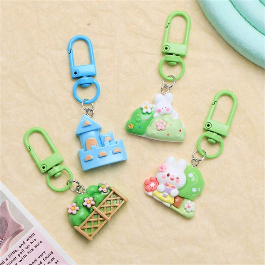 1入/3入組可愛花園兔子鑰匙扣吊飾，多種顏色可選，INS風格掛飾，卡通學生情侶包裝飾 - 彩色 - 查看 1