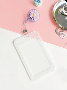 Bộ 2 chiếc ví đựng thẻ trong suốt, ví đựng thẻ có thể mở rộng, phụ kiện đựng thẻ xe buýt bằng nhựa dùng hàng ngày, vỏ bảo vệ ngực có khóa hình hoa cúc bằng nhựa dễ thương. - Màu tím - Xem 1