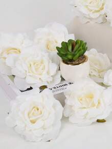 20Pcs Artificial Roses Head Fake Silk Rose Head DIY Fake Roses Heads For Wedding Flower Wall DIY Crafts Bouquet Decoration Birthday Party Valentine'S Day Mother'S Day Gift - 白色 - 查看 5