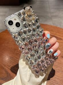 手工制作的粉白水钻手机壳，小熊造型，国际版，非国内版，与手机壳完美兼容 - 紅色 - 查看 4