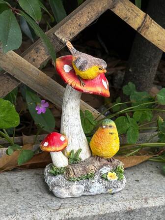 1pc Mushroom & Bird Shaped Resin Crafts Desktop Decoration Indoor Art Ornament