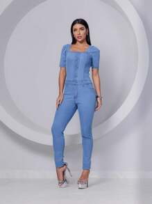 Women Denim Overalls & Jumpsuits - 淺色水洗藍 - 查看 1