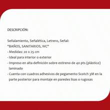Señalamiento, Señalética, Letrero, Señal: "Baños, sanitarios, WC". Impreso sobre plástico estireno calibre 40 laminado, ideal para interior o exterior. Medidas: 20 cm x 25 cm. - Azul - Ver 4