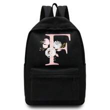 輕盈便攜粉紅色字母花印刷不分男女肩背包戶外運動背包大容量旅行徒步背包帆布袋休閒學校背包手提電腦包拉鍊組織器適用於男女青少年學生上學背包大學生理想選擇，適用於大學，商務，辦公，通勤，戶外，徒步旅行，攀登，體育場，運動會，郊遊，返校，校園背包，大容量，便攜式，適用於青少年女孩，大學生，男孩，小學，中學，高中，工作，商務，通勤，戶外，旅行，郊遊。