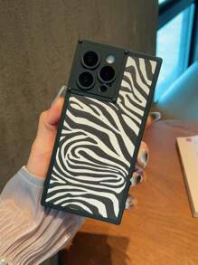 One Black And White Zebra Print Square, Spray Painted Matte Skin-Feel Decorative Phone Case Compatible With Apple 11/12/13/14/15ProMax, IPhone 15 Pro Max 2023, 6.7 Inches, Classic Fashion Design