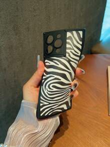 One Black And White Zebra Print Square, Spray Painted Matte Skin-Feel Decorative Phone Case Compatible With Apple 11/12/13/14/15ProMax, IPhone 15 Pro Max 2023, 6.7 Inches, Classic Fashion Design