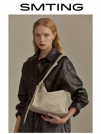 SMTING Niche Design Boston Bag Wide Strap Crocodile Embossed Crossbody Bag, Commute Tote Bag, Versatile For Travel & Daily Use, For Women