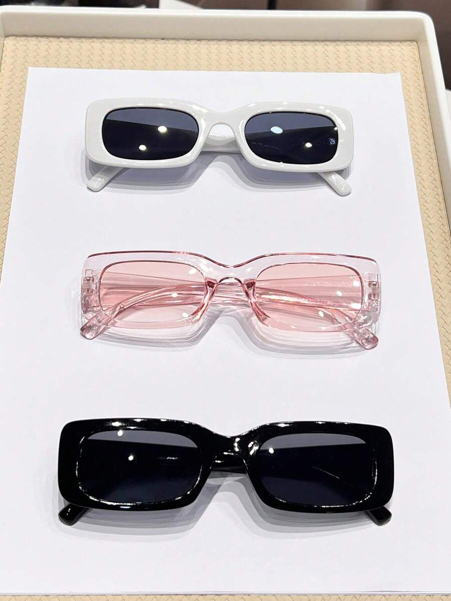 3pcs Fashionable Y2K Style Square Cute Daily Unisex Fashion Glasses Beach Accessories For Women Glasses Shades - 彩色 - 查看 1