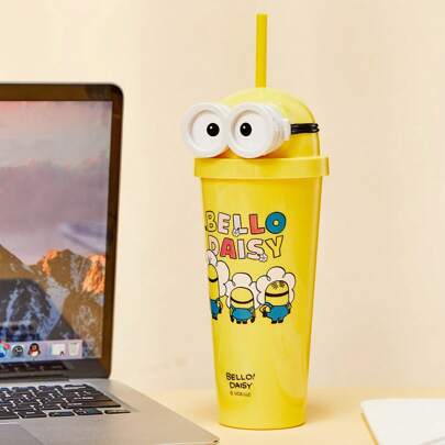 Miniso Butelka plastikowa ze słomką Daisy Minions Collection (640 ml)