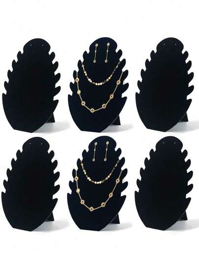 1pc Black Classic And Elegant Velvet Necklace Jewelry Display Organizer Stand, Jewelry Easel, Pendant Holder With 5 Notches For Chains, Bracelets