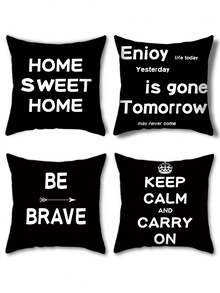 1入/4入組 帶黑白字母短語印花的聚酯纖維枕套，用於房間、臥室、沙發裝飾，尺寸為17.7*17.7英寸，不包括枕芯 - 彩色 - 查看 8