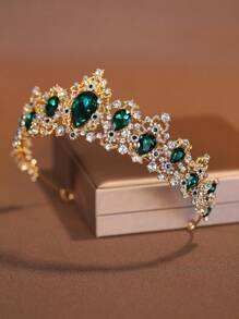 1個經典婚冠造型合金髮飾，適合女性婚禮生日派對 - 軍綠色 - 查看 3