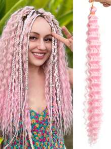 18-24 Inches Freetress Deep Twist Crochet Hair Natural Synthetic Braids Gradient Color Crochet Hair Extensions - Pink - View 2
