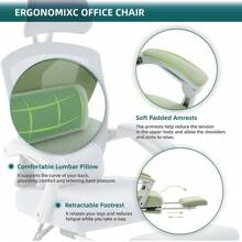 OLIXIS Office Computer Desk Chair, Ergonomic High-Back Mesh Rolling Work Swivel Chairs With Wheels, Comfortable Lumbar Support, Comfy Arms For Home, Bedroom, Study, Student, Black - Green - View 5