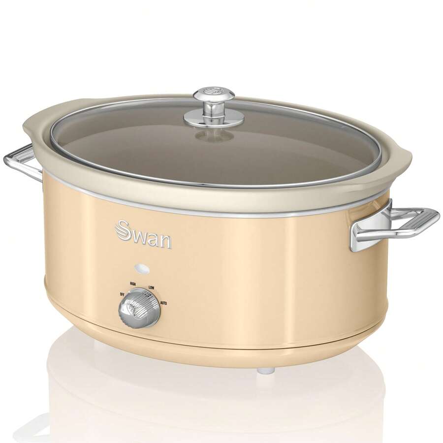 Retro Olla Cocción Lenta, 6,5L, ✅Envíos 24/48h ✅ Recipiente Extraíble Antiadherente Cerámica Libre PFOA, Vintage, SWAN, SF17031CNEU, 320W, Crema - Beis - Ver 1