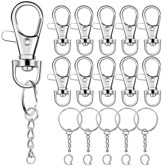 20/40/60/100pcs Swivel Spring Hook Strap Keyring And Chain Keyring Clasp With Round Ring, Suitable For Jewelry Making, Valentine's Day Gift, DIY Crafts (10/20/30/50pcs Spring Hook + 10/20/30/50pcs Keyring With Chain)