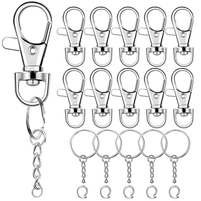 20/40/60/100入組旋轉彈簧鉤頸帶鑰匙扣和圓環鑰匙扣，適合製作珠寶、情人節禮物、DIY手工藝品（10/20/30/50入組彈簧鉤+10/20/30/50入組帶鏈鑰匙扣）