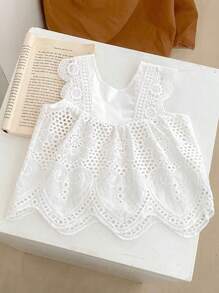 Sommer Neue Babykleidung, Baby Mädchen 2er Set mit rundem Ausschnitt, ärmelloses Spitzen-Patchwork-Top + einfarbige Shorts