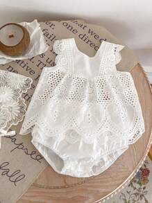 Sommer Neue Babykleidung, Baby Mädchen 2er Set mit rundem Ausschnitt, ärmelloses Spitzen-Patchwork-Top + einfarbige Shorts