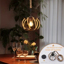 American Country Style Retro Pendant Light, Creative Personality Rustic Hanging Lamp With  Rope And Iron, Single Head Pumpkin-Shaped Ceiling Light For Dining Room, Bedroom, Study, Bulb Not Included