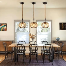 American Country Style Retro Pendant Light, Creative Personality Rustic Hanging Lamp With  Rope And Iron, Single Head Pumpkin-Shaped Ceiling Light For Dining Room, Bedroom, Study, Bulb Not Included