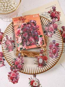 30pcs/Pack PET Waterproof Glass Jar Stickers In Red Flower Series For DIY Card Decoration And Sealing - Multicolor - View 1