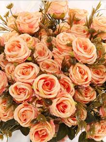 24 Heads Roses Flowers 14.17in Artificial Silk Flowers, Fake Round Roses With Long Stems Realistic Faux Rose Bouquets For Wedding Decorations Bridal Shower Centerpieces Floral Arrangements Party Home Table Decor,Party,Birthday,Valentine's Day,Mother's Day Gift - 香檳色 - 查看 1