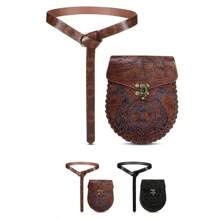 1件/2件装中世纪维京腰带，复古压纹皮革腰包，圆形扣环腰带，文艺复兴风格腰带，适合维京角色扮演、休闲、商务、送给男友、丈夫、父亲、男士的礼物，日常穿着，时尚，青少年，户外，度假，运动，旅行，街头，波西米亚风，复古秋季，万圣节秋冬配饰，适合青少年、青年、男士，休闲，户外，运动，度假，毕业礼物，生日礼物，日常穿着 - 彩色 - 查看 1