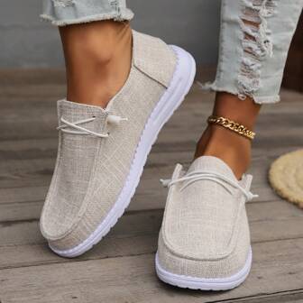 Women's Spring And Autumn Fashionable Solid Color Linen Simple Casual Loafers, Light And Comfortable Flat Sports Shoes For Women