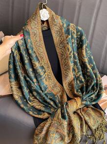 1 件时尚佩斯利印花保暖围巾，经典佩斯利头巾和适合 Abaya 的披肩头巾 - 墨綠色 - 查看 4