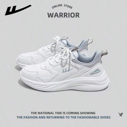 WARRIOR 1雙女款運動鞋，帶綁帶設計，輕盈透氣PU材質低幫戶外步行鞋，休閒白色鞋款