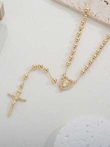 1 pieza Collar con cuentas con colgante de corazón y Virgen María con cruz, apto para uso diario o fiestas, para mujer, San Valentín, mamá, madre, Día de la Madre, regalo