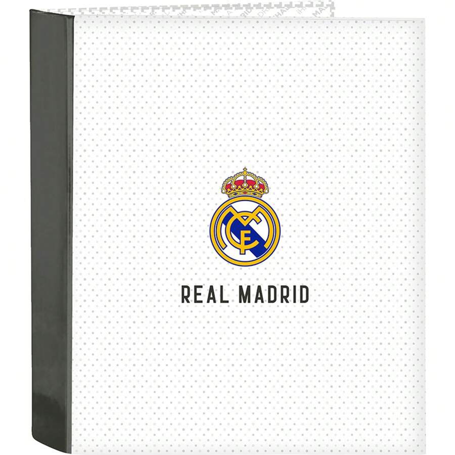 Real Madrid CARTELLA A 4 ANELLI LARGHEZZA RETRO 35MM REAL MADRID 1ª ATTREZZATURA. 24/25 - Raccoglitore ad anelli con licenza ufficiale - Design esclusivo - Ideale per l'uso quotidiano - Materiale resistente - Compatibile con fogli A4