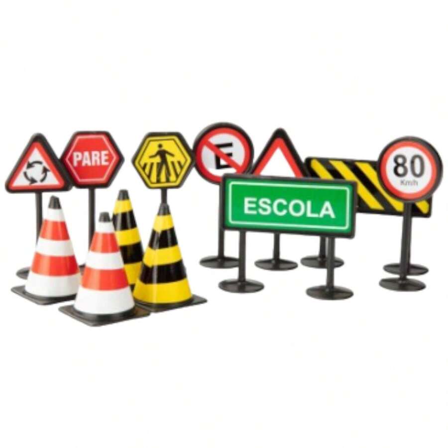 Placas De Trânsito Brinquedo Criança 12 Peças Educativo - Branco - Visão 1